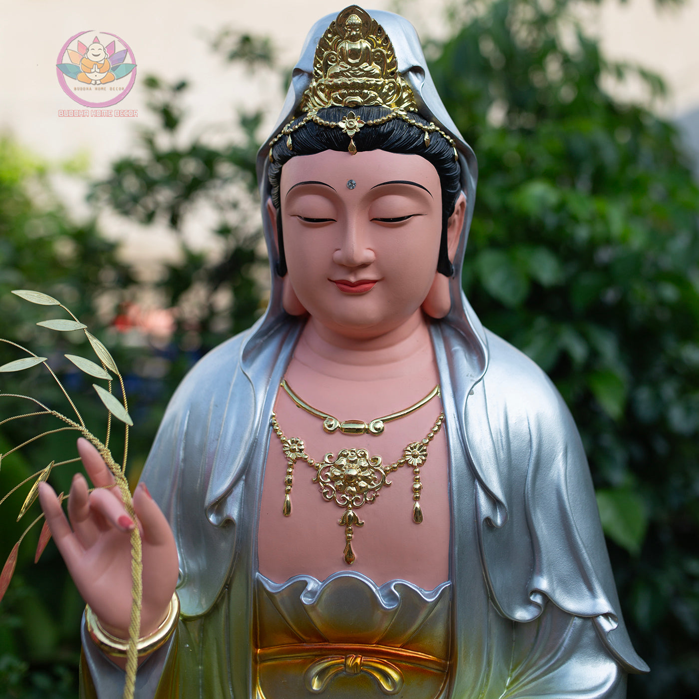 Multi-Color Quan Yin Statue 19.7" | Composite Resin and Stone Powder | Hand-Painted Guanyin Bodhisattva on Lotus Base | Buddhist Altar Decor