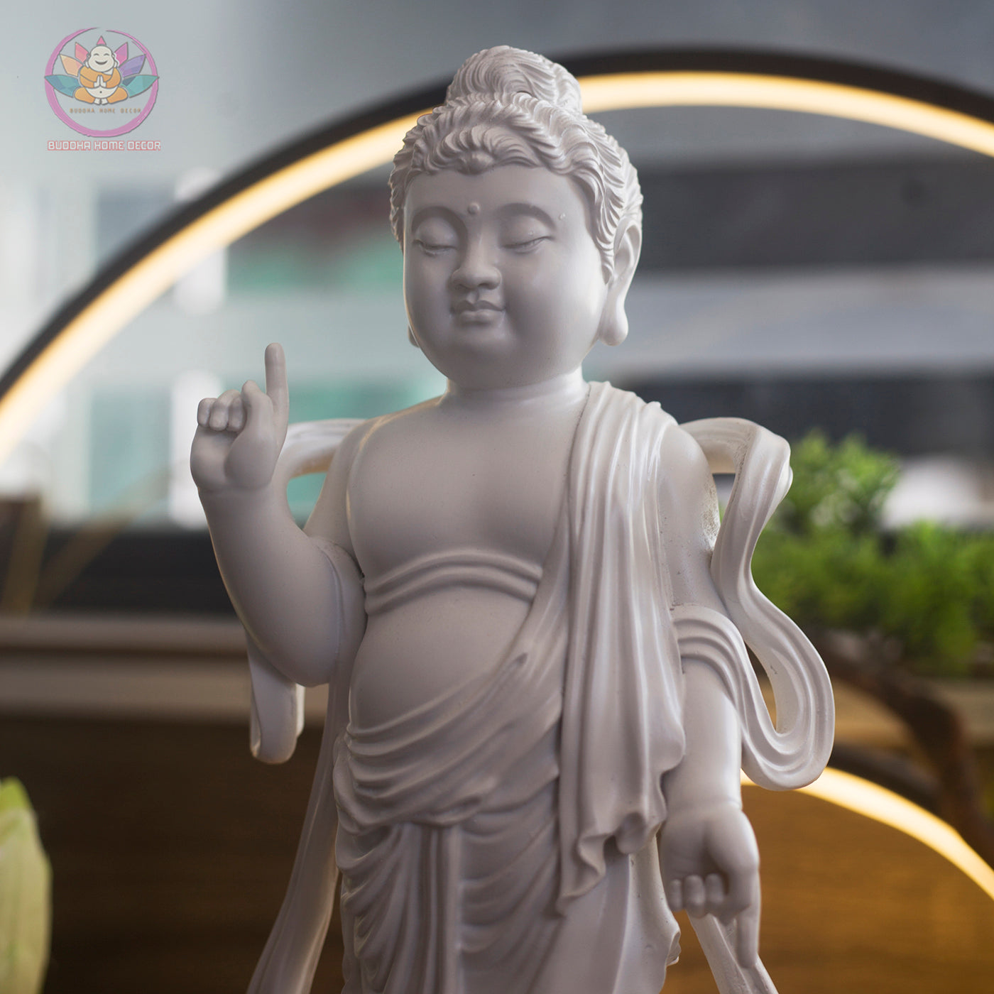 Baby Buddha Birth Statue – 15.7" Standing on Lotus | Resin Shakyamuni Nativity Sculpture | Vietnamese Buddhist Art