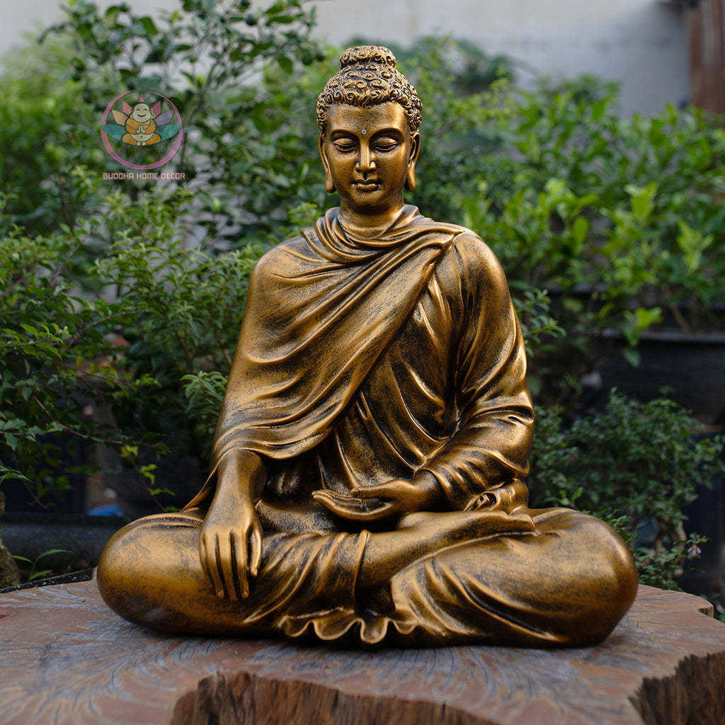 Shakyamuni Buddha Statue | Composite Resin and Stone Powder | Antique Gold Finish