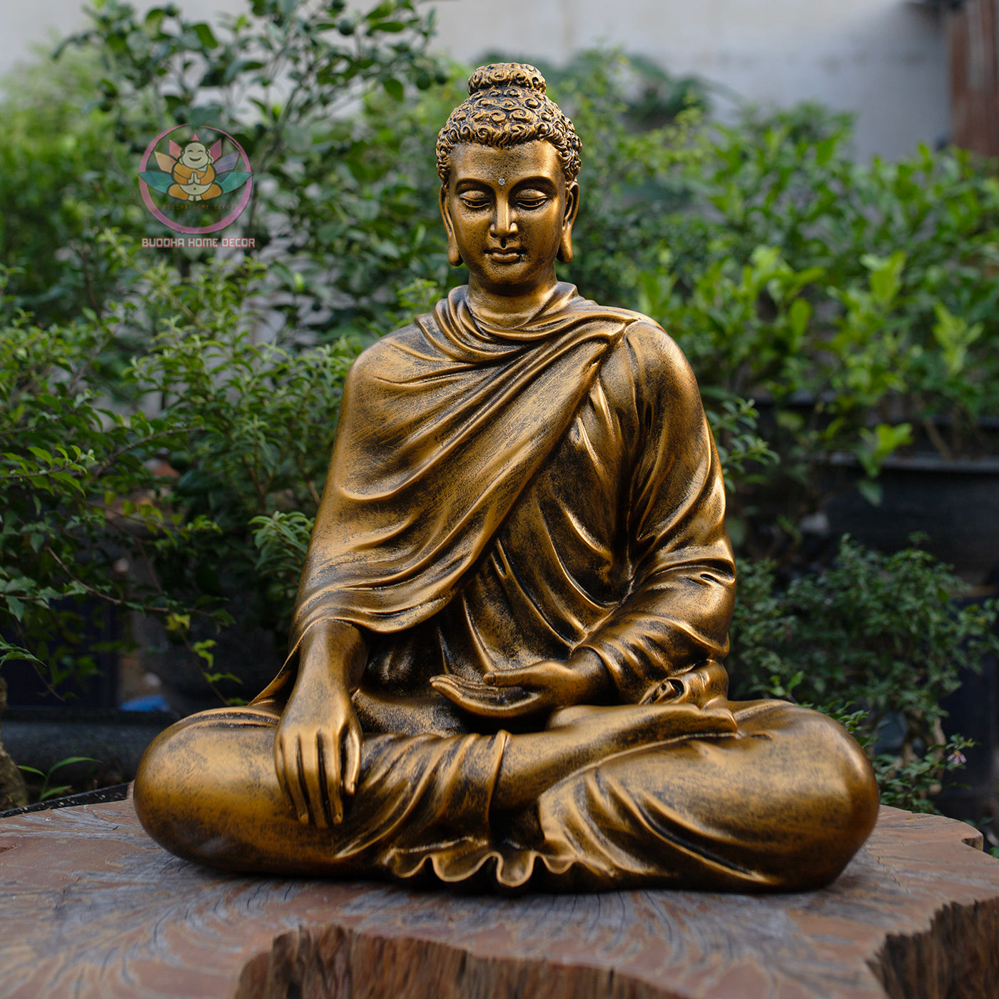 Shakyamuni Buddha Statue | Composite Resin and Stone Powder | Antique Gold Finish