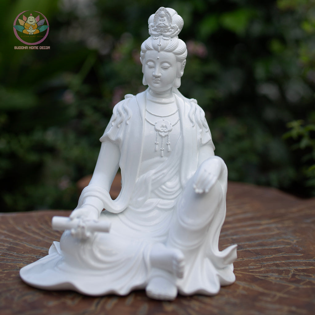 Seated Guanyin Buddha Statue 9.8" – Resin Kwan Yin Figurine, Goddess of Mercy Sculpture, Zen Home Meditation Altar Decor Gift