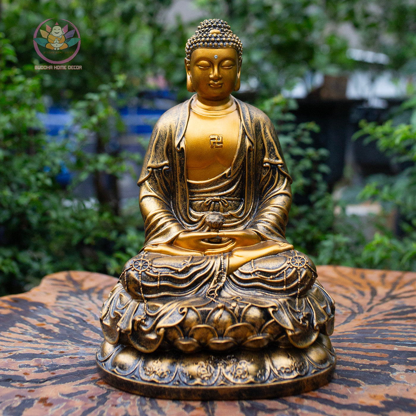 Amitabha Buddha & Bodhisattvas Statue Set – 11.8" Golden Finish Resin Figures (Guanyin, Amitabha, Mahasthamaprapta)
