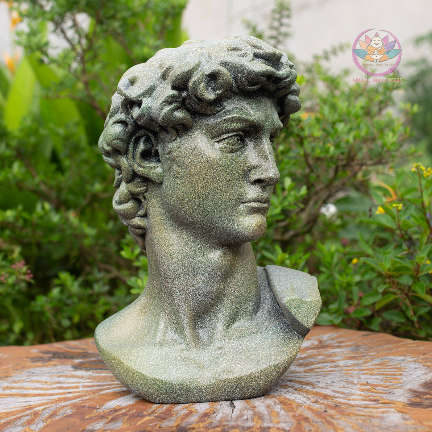 Green Stone Finish David Bust Sculpture: Renaissance Art Decor (30cm) | Roman Bust