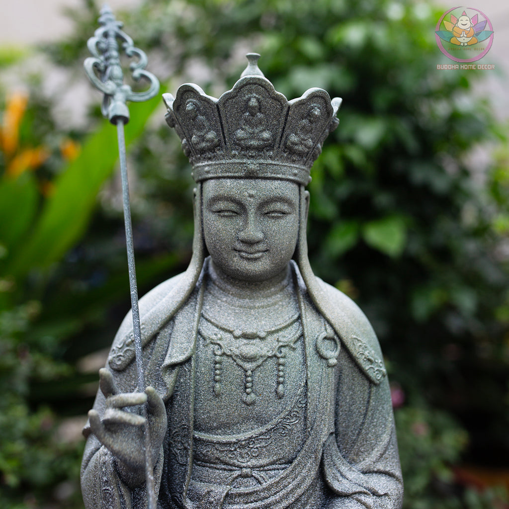 Ksitigarbha Bodhisattva Statue 15.7" – Resin Jizo Buddha Sculpture, Buddhist Altar Decor, Zen Meditation Figurine, Spiritual Gift