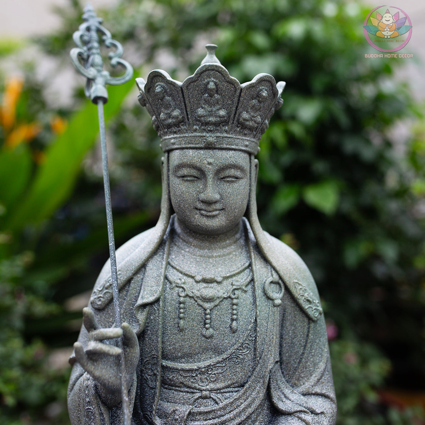 Ksitigarbha Bodhisattva Statue 15.7" – Resin Jizo Buddha Sculpture, Buddhist Altar Decor, Zen Meditation Figurine, Spiritual Gift