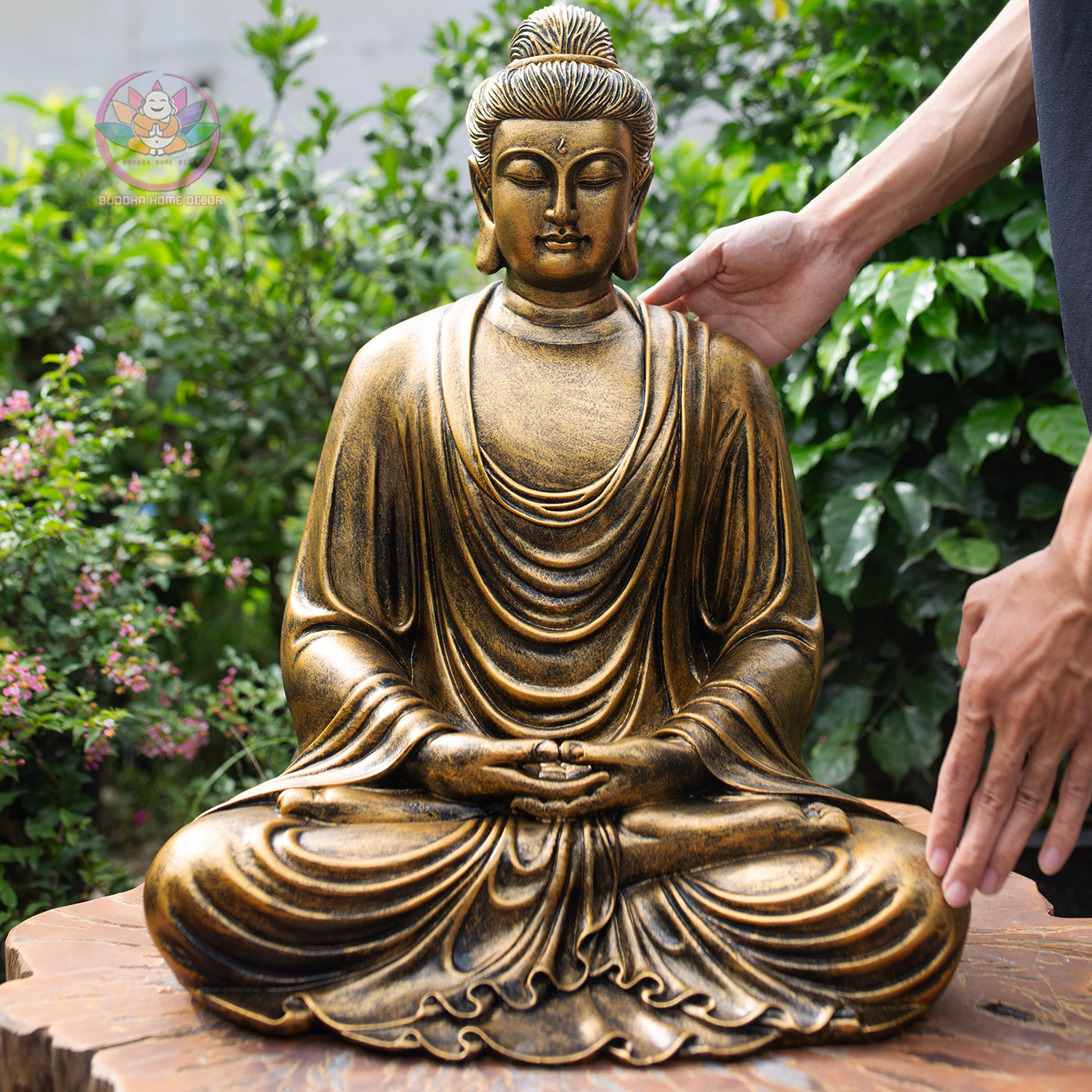Antique Bronze Finish Buddha Statue – Large Seated Shakyamuni Meditation Sculpture for Home & Garden