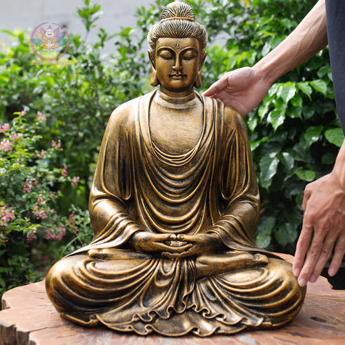 Antique Bronze Finish Buddha Statue – Large Seated Shakyamuni Meditation Sculpture for Home & Garden