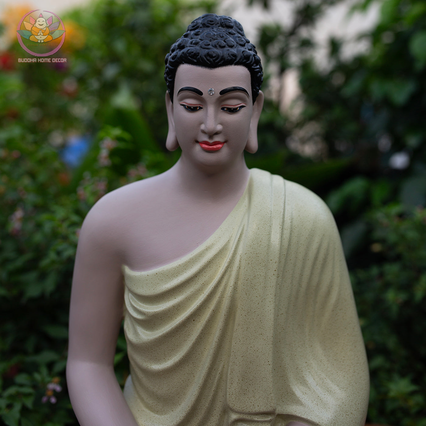Shakyamuni Buddha Statue – 15" (38cm) Cream Yellow Finish | Meditation Pose | Handcrafted Resin Sculpture from Vietnam