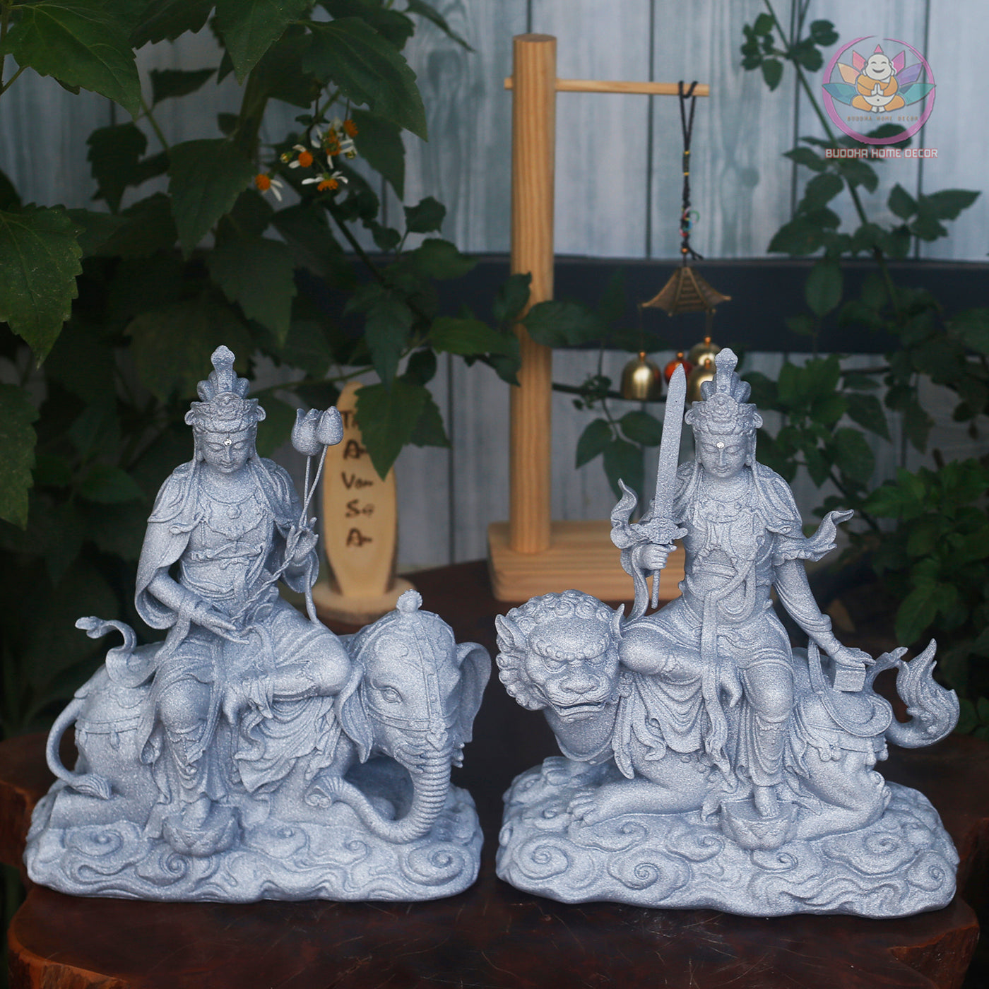 Manjushri & Samantabhadra Statue Set 11.8” | Buddhist Deity Figurines | Resin Sculpture for Altar, Zen Home, Meditation Decor