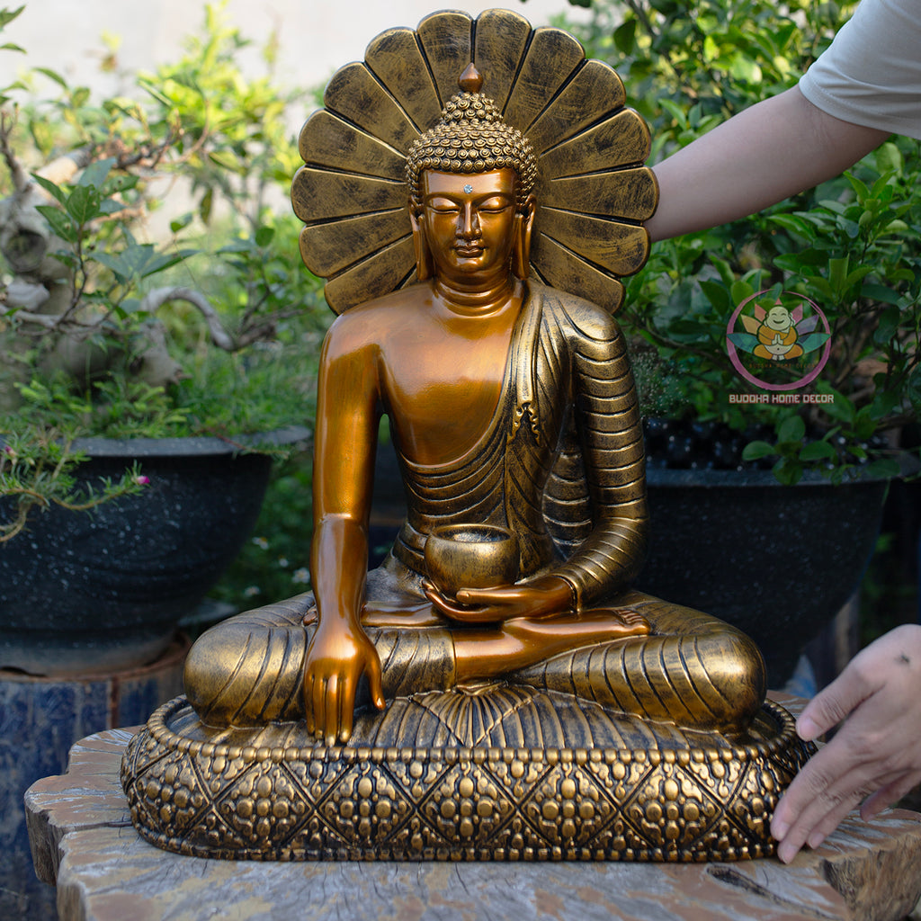 Shakyamuni Buddha Alms Bowl Statue, Antique Bronze Finish, Meditation Buddha Sculpture, Zen Home Decor, Buddhist Spiritual Gift