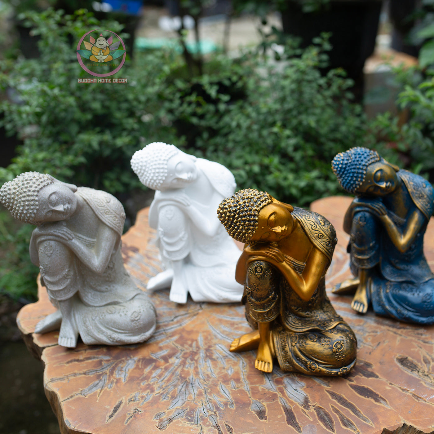 Resting Buddha Statue 9" – Golden Antique Finish Peaceful Sleeping Buddha Figurine