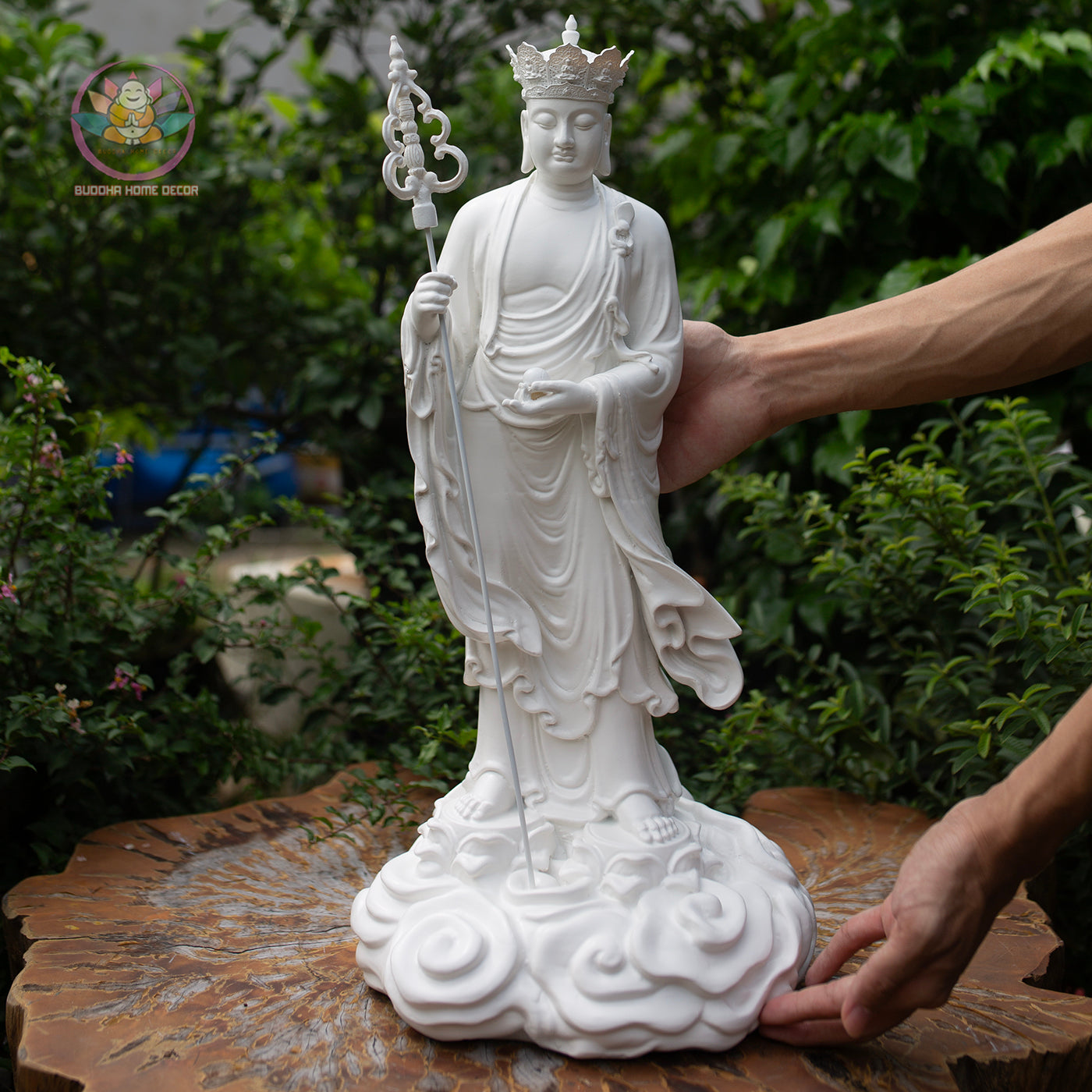 Kṣitigarbha Bodhisattva Statue 50 cm | White Finish Standing Jizo Buddha | Buddhist Altar and Home Decor