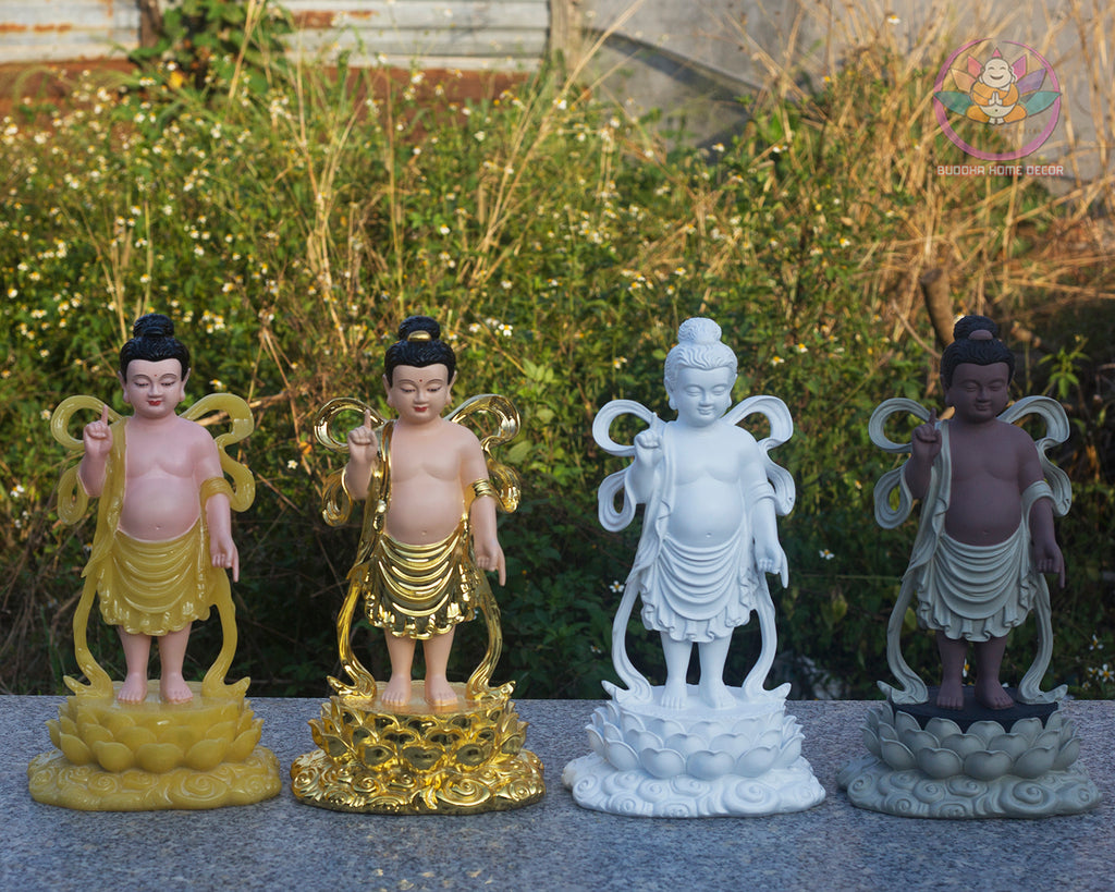 Baby Buddha Statue 15.7" – Resin Prince Siddhartha Birth of Buddha Figurine, Phật Đản Sanh Sculpture for Vesak, Buddhist Altar Decor