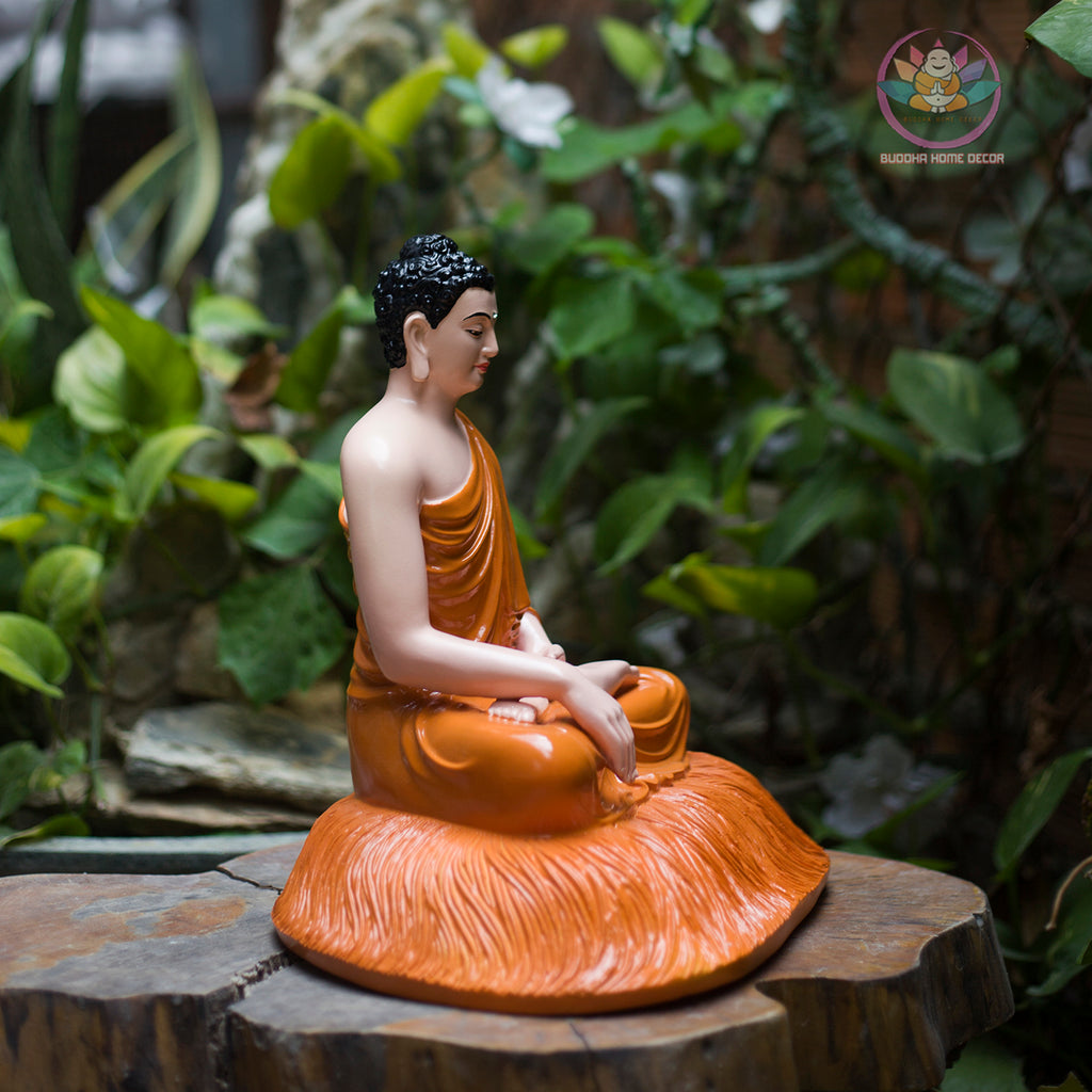 Yellow Robe Shakyamuni Buddha Statue – 11.8" Resin Sculpture on Lotus Base | Serene Meditation Decor & Spiritual Gift