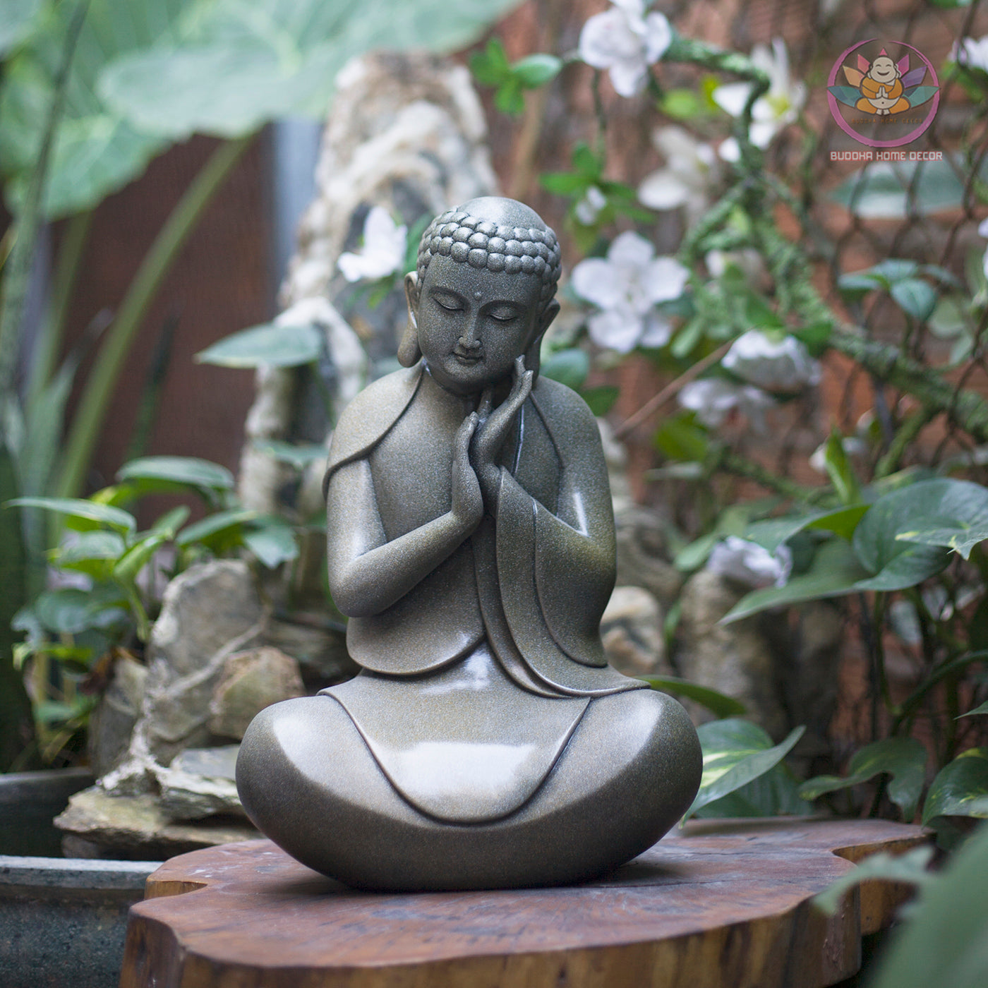 Modern Minimalist Peaceful Buddha - Zen Buddha Statue – 13.8" (35cm) | Stone-Effect Resin | Handmade Spiritual Decor from Vietnam