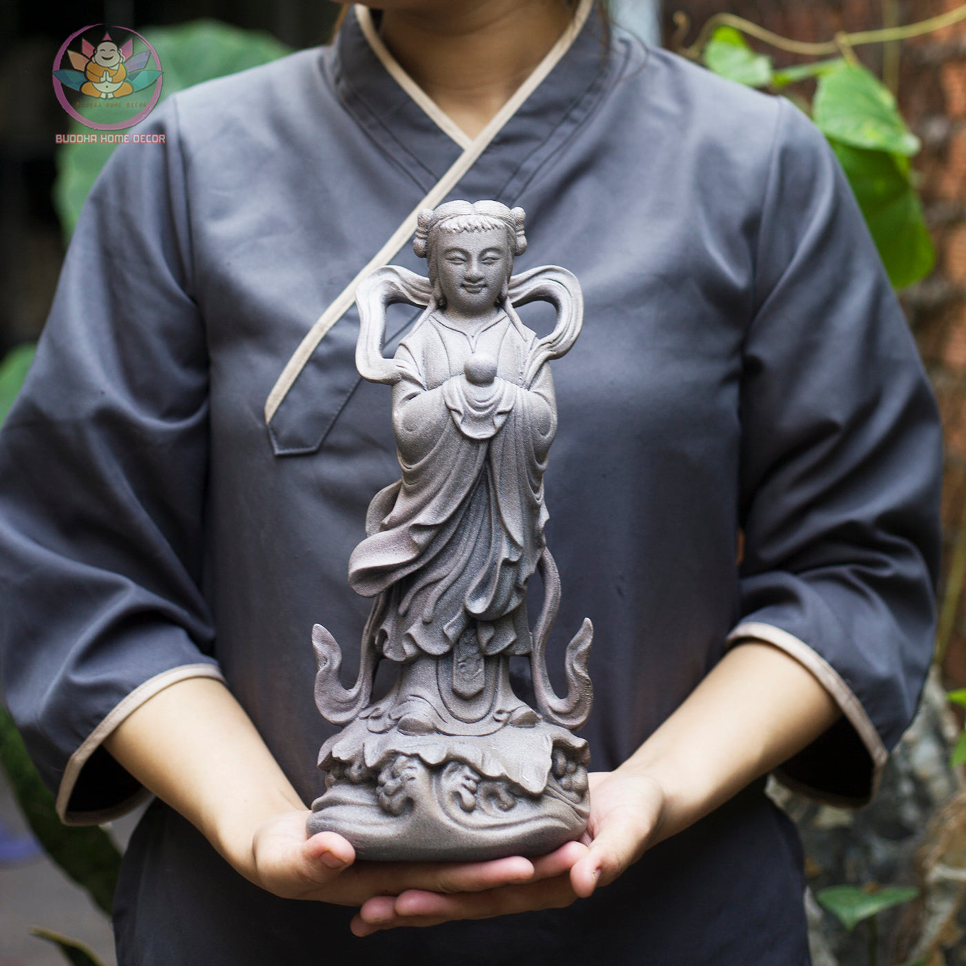 Heavenly Attendant Statue Set 11.8” | Boy & Girl Attendants (Tien Dong Ngoc Nu) | Resin Figurines for Altar, Buddhist Decor