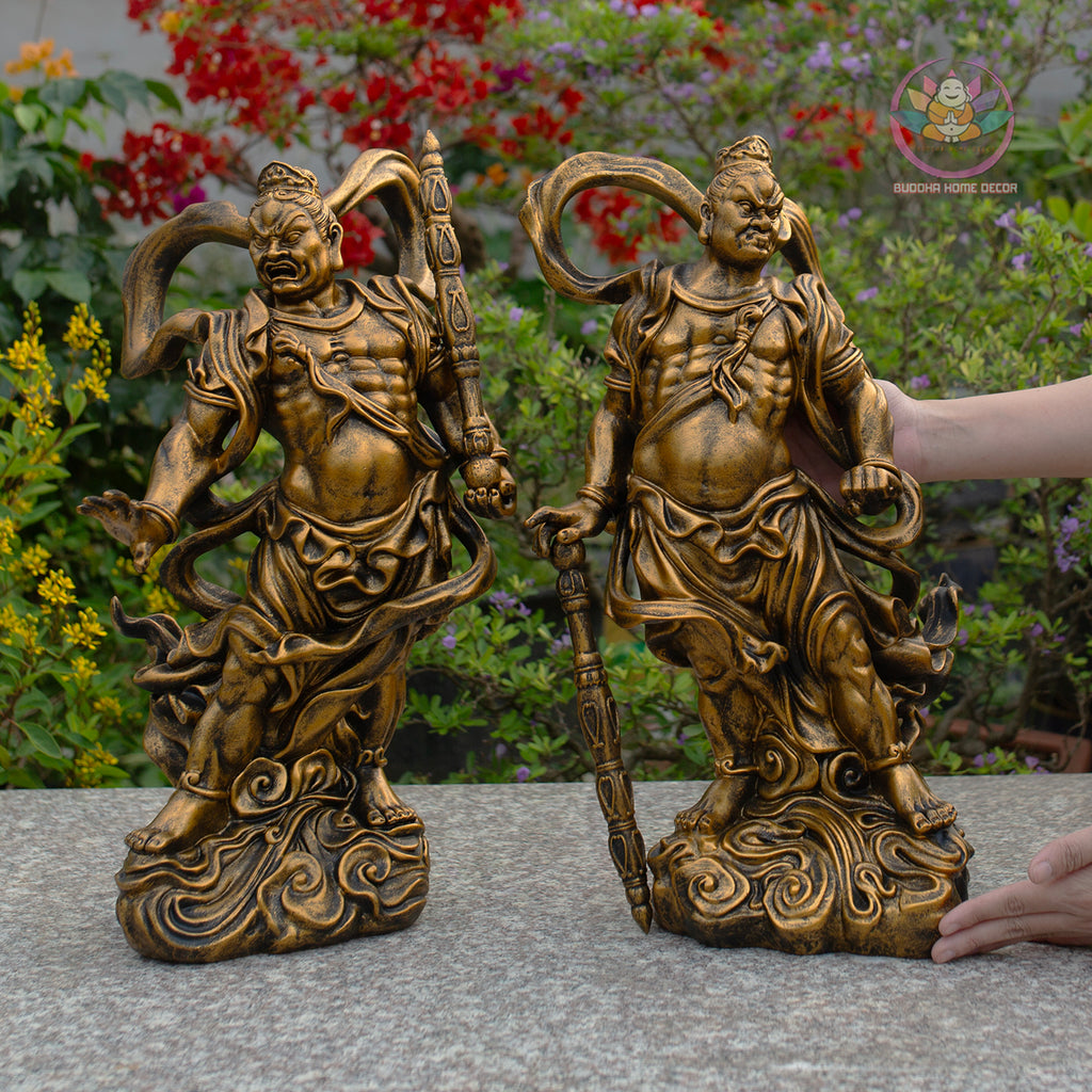 Antique Bronze Vajra Guardian Statues – Handmade Buddhist Temple Decor Set