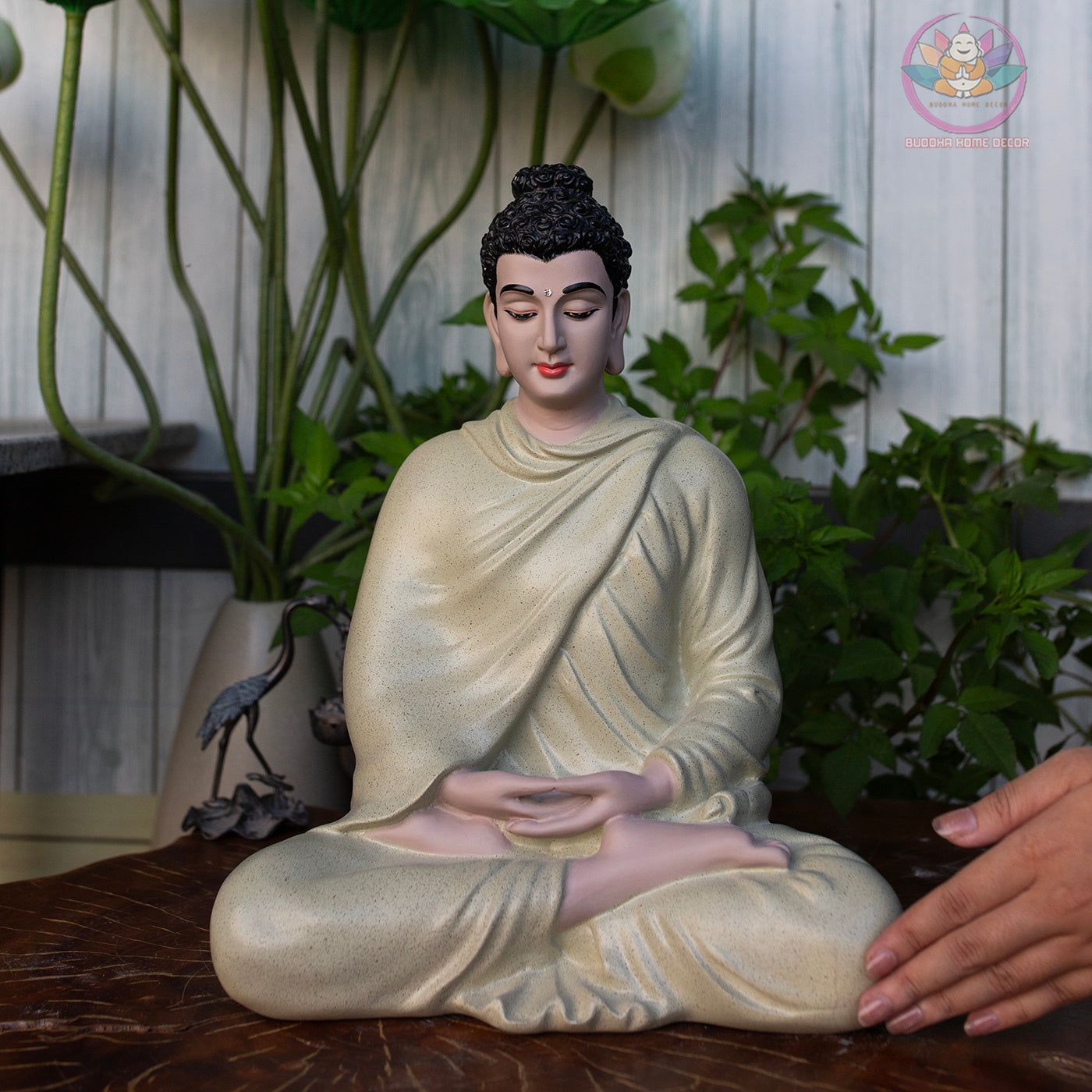 Shakyamuni Buddha Statue – 13.7" Tall | Handmade Resin Meditation Sculpture | Vietnamese Craft Zen Home Decor