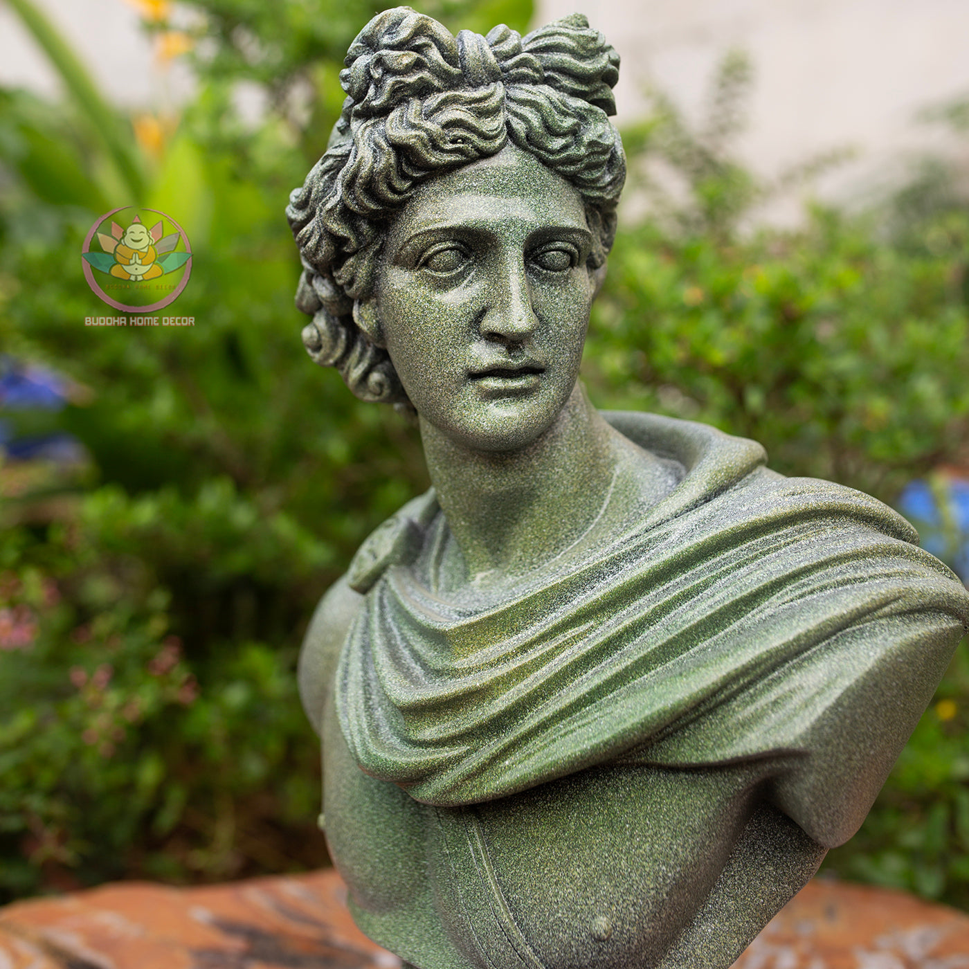 Green Stone Finish Apollo Bust Sculpture: Greek God Statue | Roman Bust