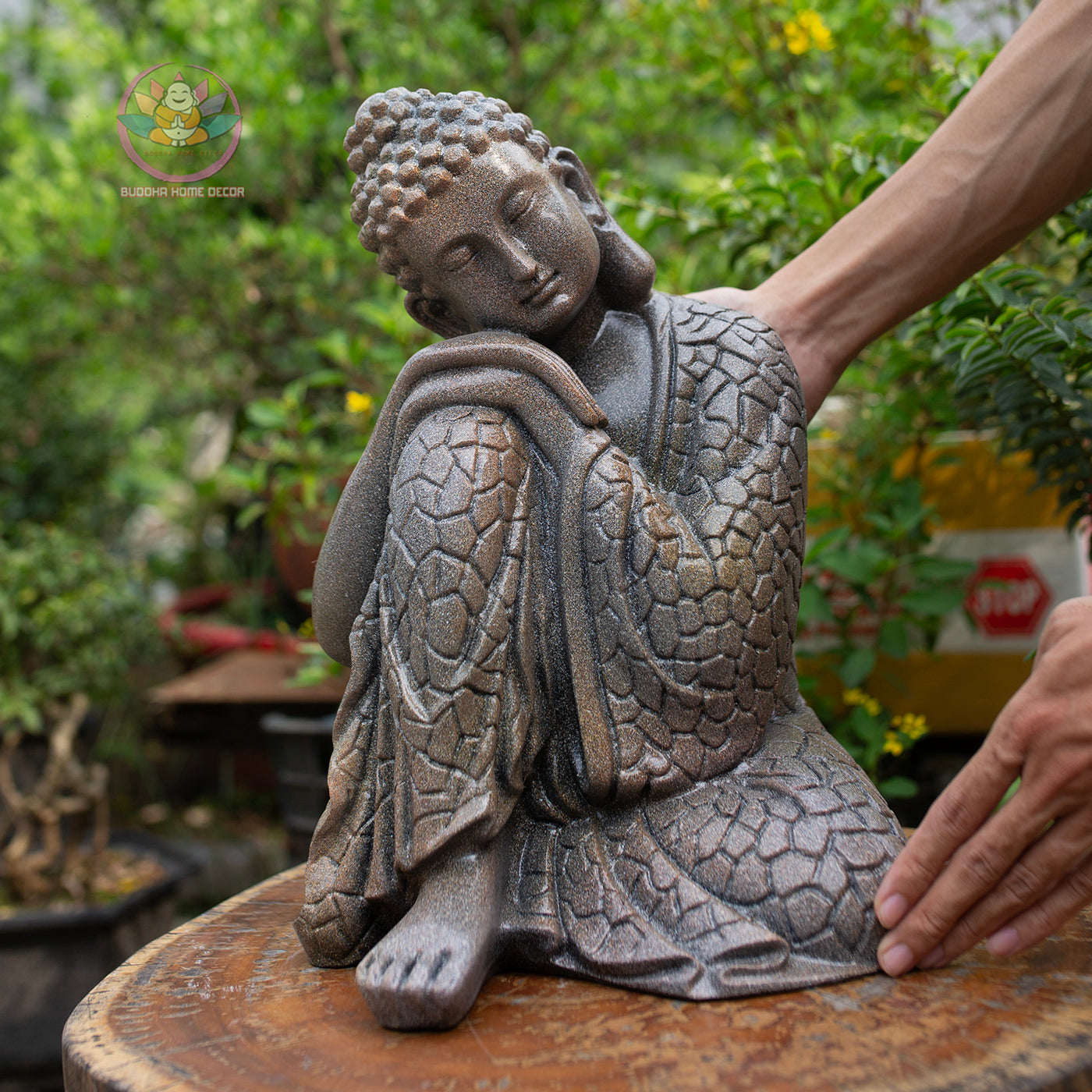 Resting Buddha Statue – Silver Finish Resin Sculpture – Zen Meditation Decor, Mindfulness Gift, Buddhist Home Altar Ornament - 13.4 inches