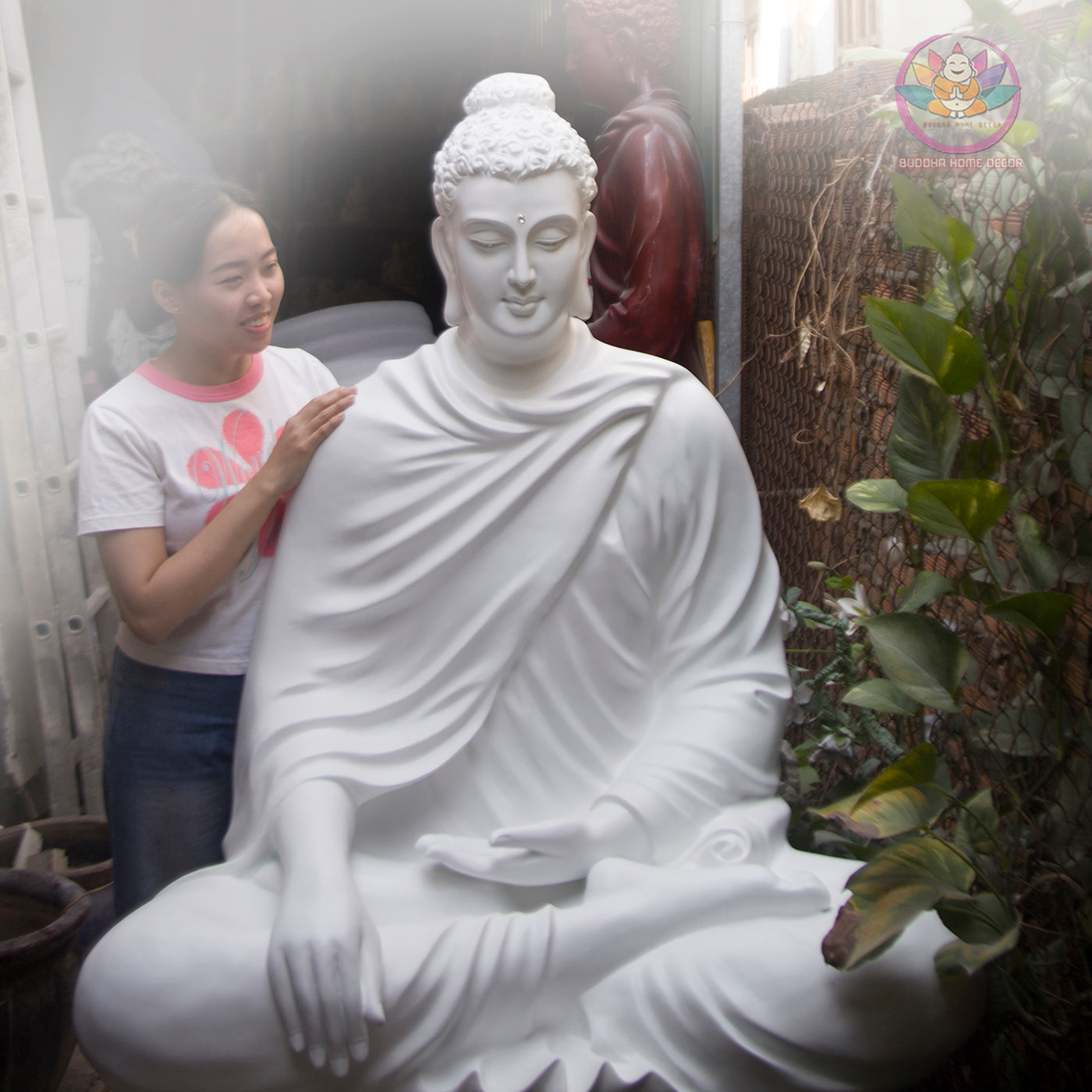 Shakyamuni Buddha Statue 78" – Extra Large Composite Seated Buddha on Stone Base, Outdoor Garden Temple Sculpture