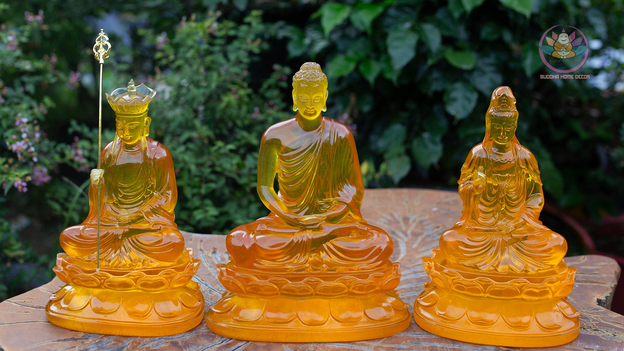 Resin Buddha Statue Set – 30cm Guanyin & Ksitigarbha, 32cm Shakyamuni Buddha | Faux Liuli Finish