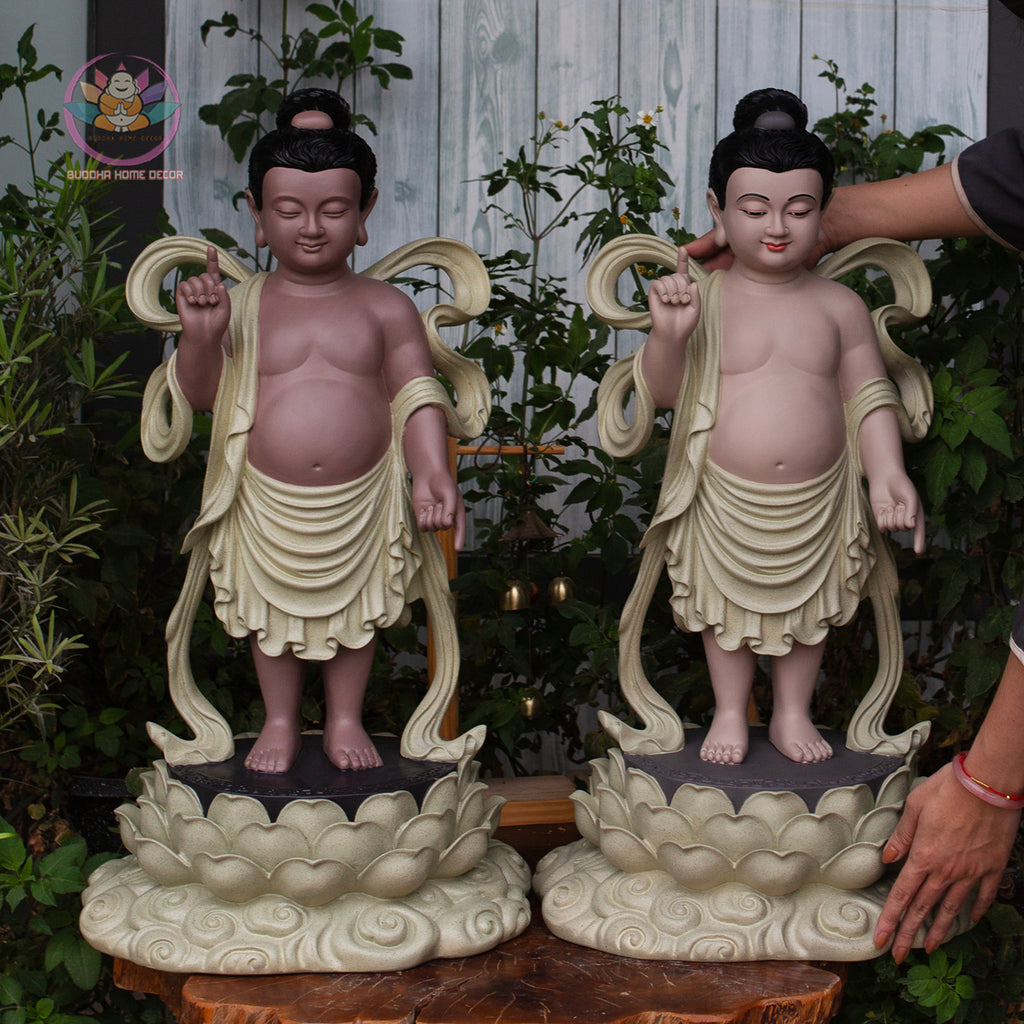 Baby Buddha Statue – Resin Prince Siddhartha Birth of Buddha Sculpture, Phật Đản Sanh Figurine, Vesak Altar Zen Home Decor (27.5")