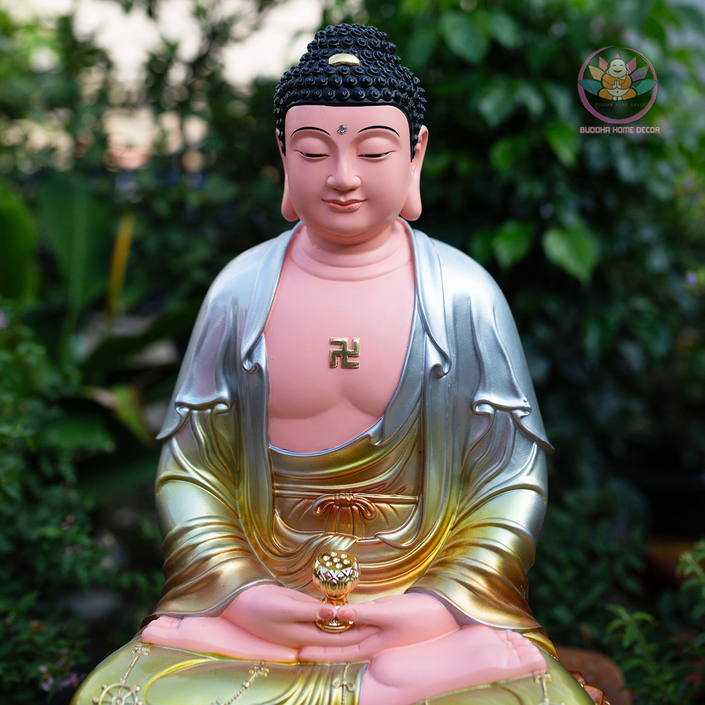 Multicolor Buddha Statue – 19.7" Resin Amitabha Buddha Figurine – Zen Home Altar, Meditation Room, Asian Spiritual Decor Gift