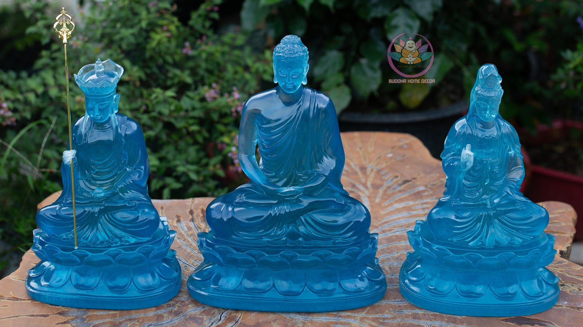Resin Buddha Statue Set – 30cm Guanyin & Ksitigarbha, 32cm Shakyamuni Buddha | Faux Liuli Finish