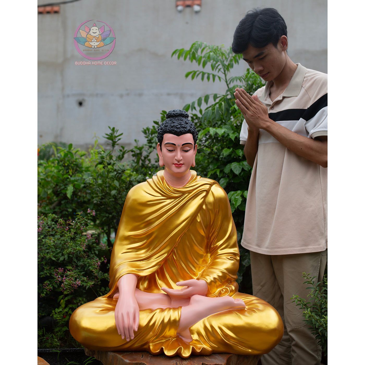 Shakyamuni Buddha Statue 29.5" – Large Composite Seated Buddha with Golden Robe