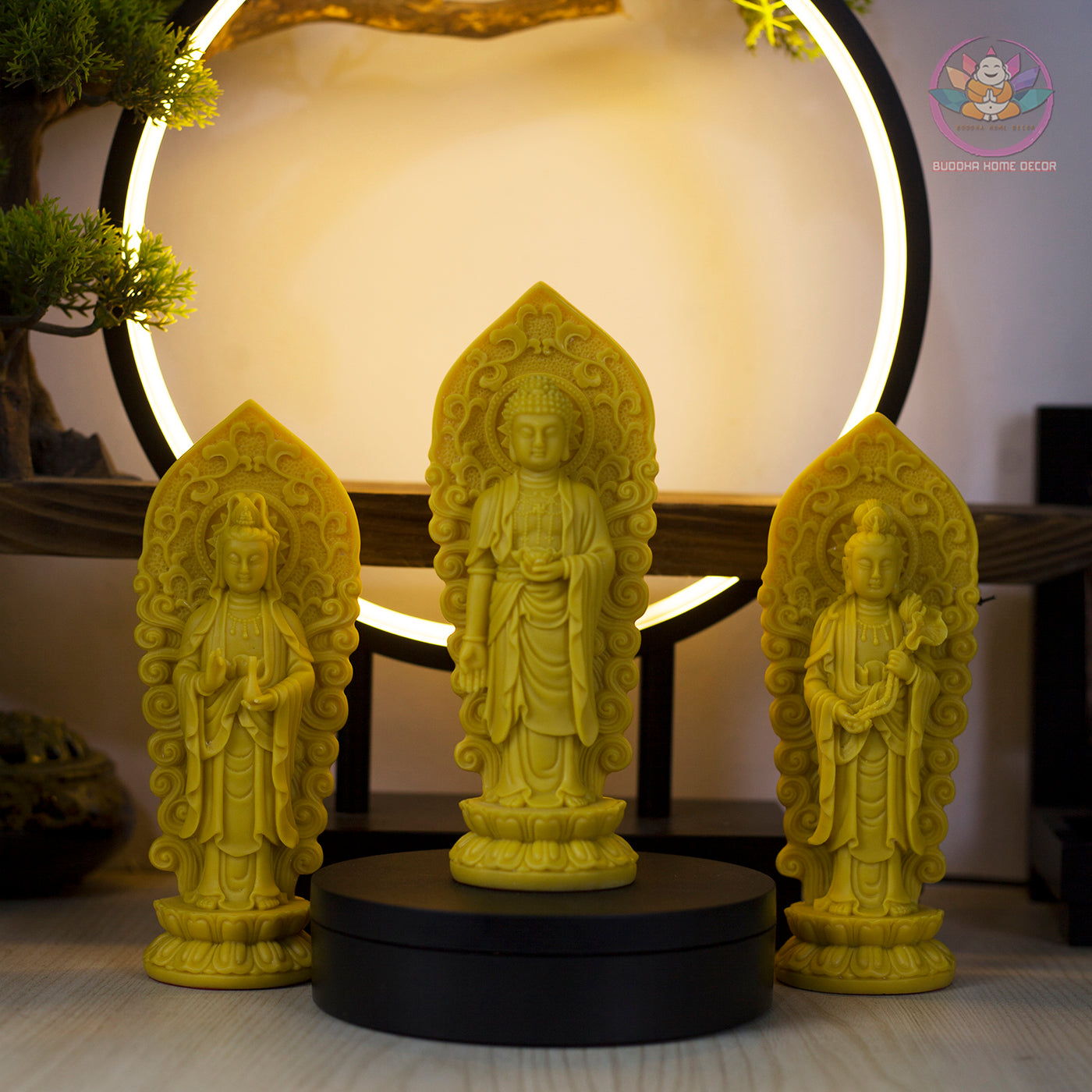 Amitabha Buddha Statue Set | Western Trinity Buddha 18cm | Guanyin & Mahasthamaprapta Figurines | Buddhist Altar Decor | Small Buddha Statue