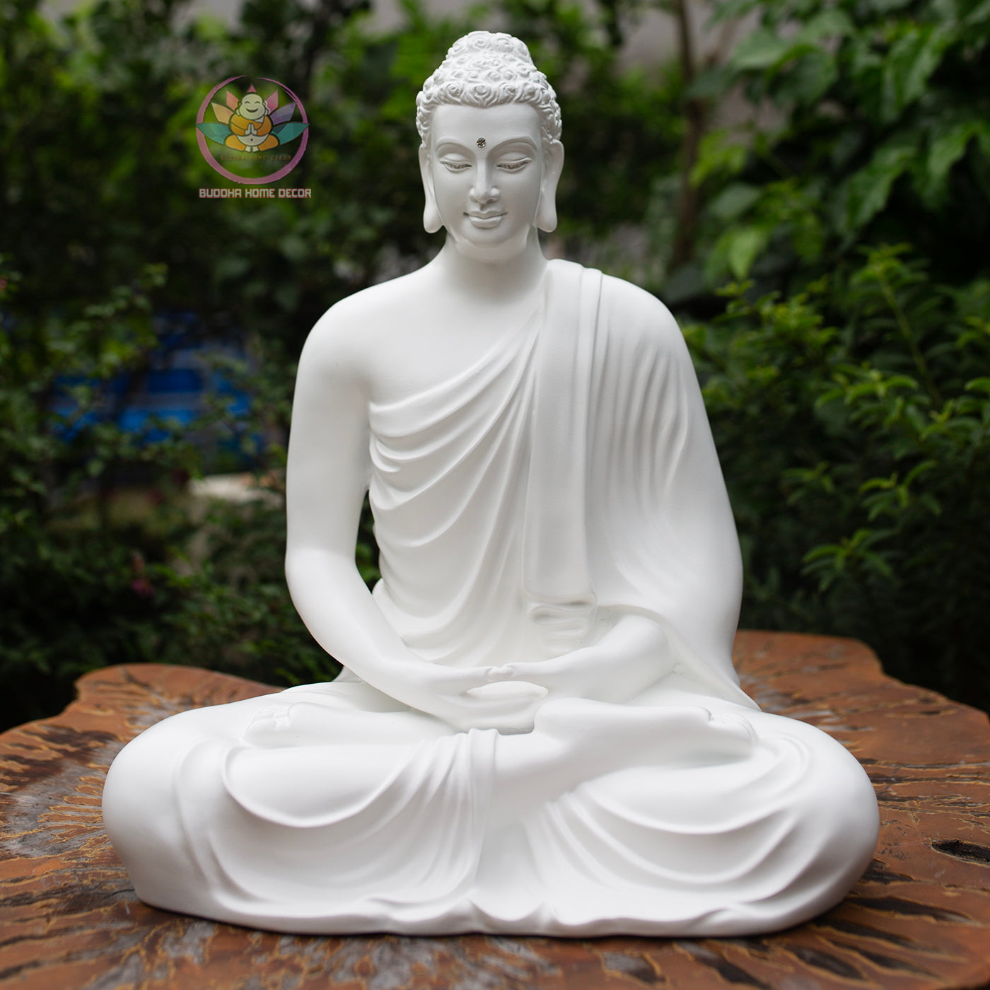 White Shakyamuni Buddha Statue – 37cm Resin Stone Sculpture | Meditating Buddha Figurine