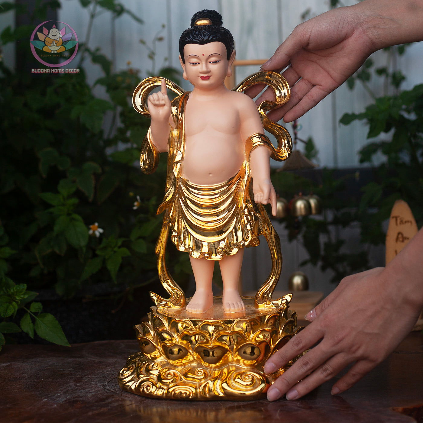 Baby Buddha Statue 15.7" – Resin Prince Siddhartha Birth of Buddha Figurine, Phật Đản Sanh Sculpture for Vesak, Buddhist Altar Decor