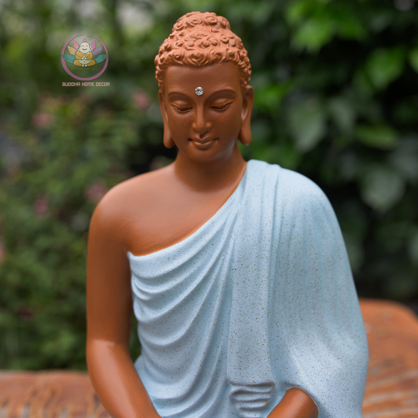 Shakyamuni Buddha Statue 9.4" – Composite Seated Buddha with Blue Robe, Zen Buddhist Altar Home Decor Figurine