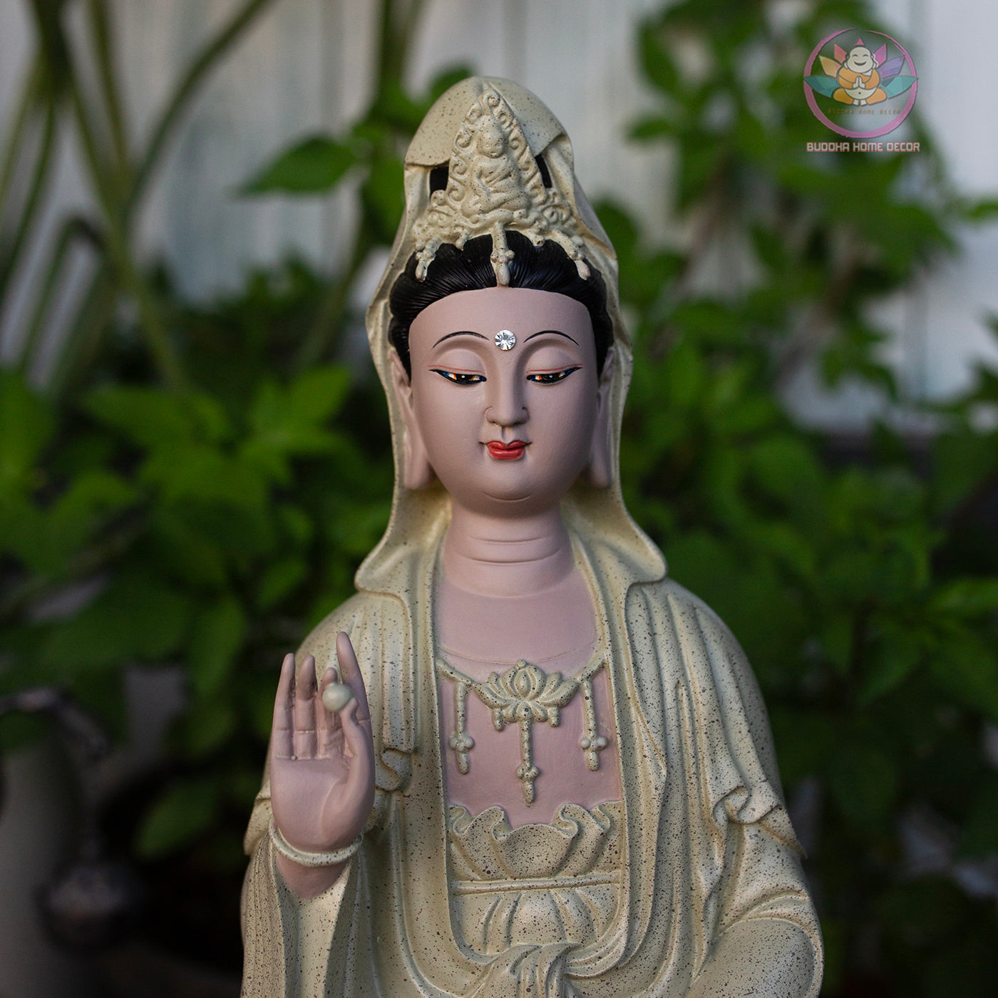 Matte Beige Guanyin Statue 11.8” | Kuan Yin Goddess of Mercy Figurine | Resin Sculpture for Altar, Zen Home, Meditation, Spiritual Gift