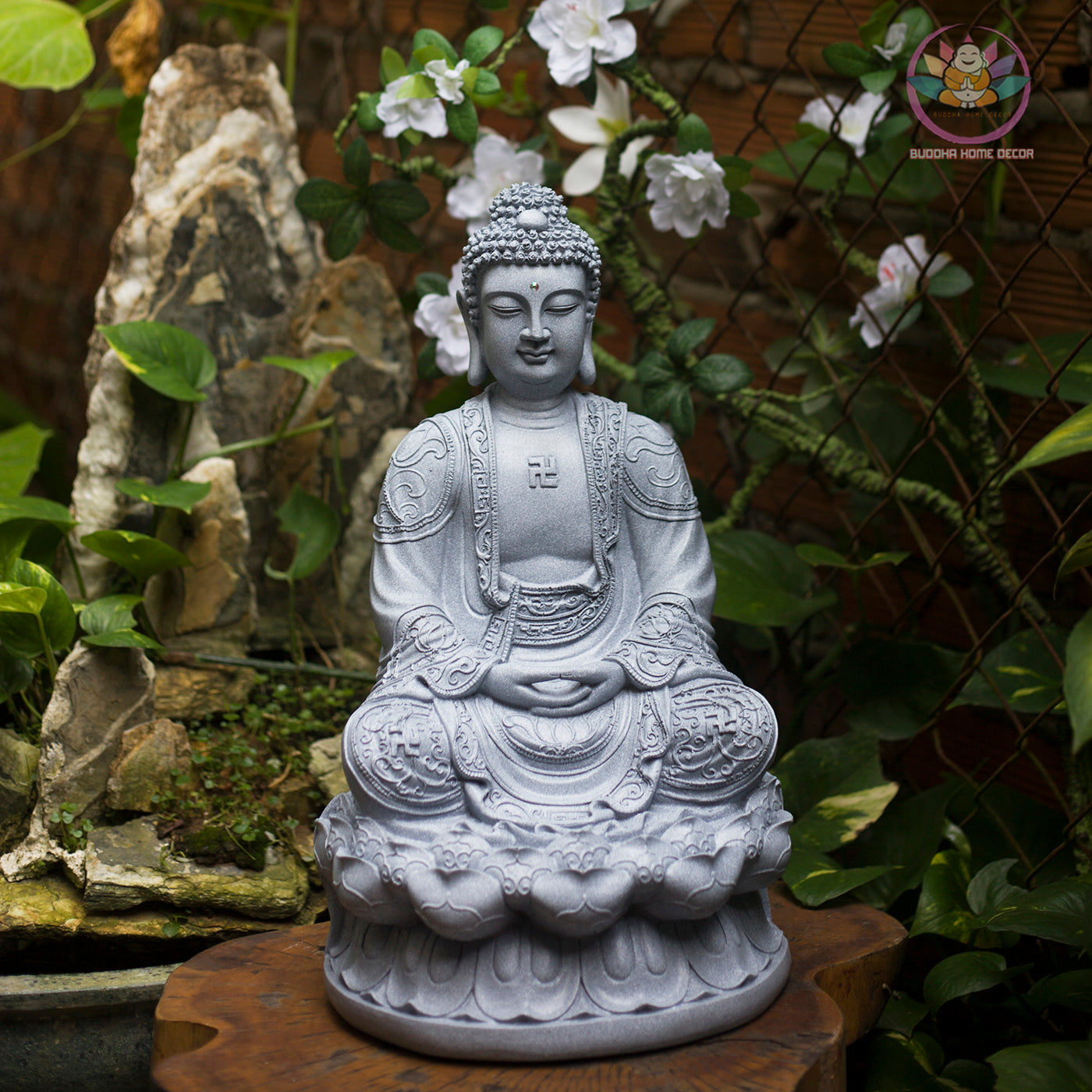 Amitabha Buddha Statue – Antique Bronze Finish Resin Sculpture – Zen Meditation Decor, Buddhist Altar Ornament, Spiritual Gift