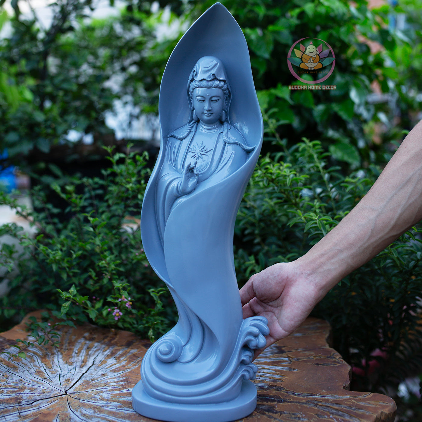 Modern Quan Yin Statue 18.9" | Grey Jade Finish | Standing Guanyin Bodhisattva Home and Altar Decor