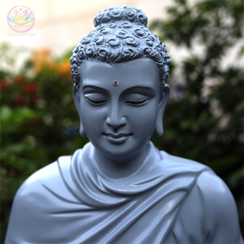 Blue Shakyamuni Buddha Statue – 19.7" (50cm) Meditation Pose | Gloss Resin Sculpture | Handcrafted Buddhist Decor from Vietnam