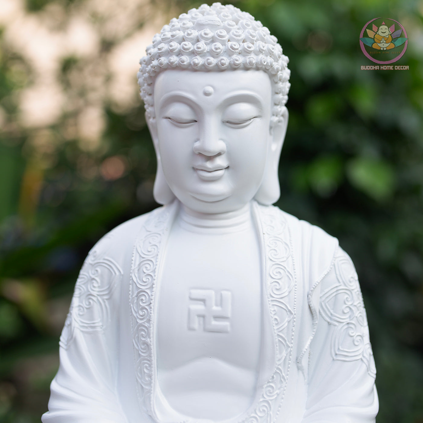 White Buddha Statue – 14.6" Resin Amitabha Buddha Figurine – Zen Home Altar Decor, Meditation Room, Spiritual Gift