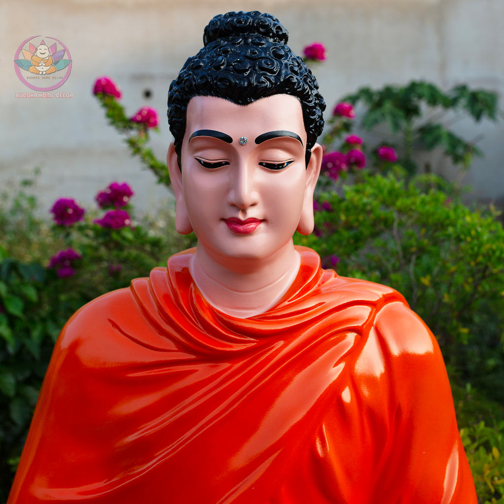 Shakyamuni Buddha Meditation Statue Orange Robe, Large Buddha Sculpture, Zen Decor, Buddhist Altar Statue, Spiritual Home Decor Gift