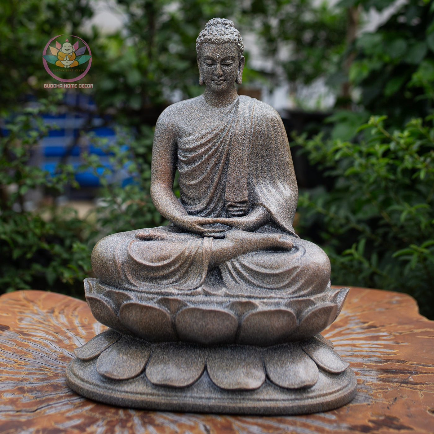 Buddha Trio Statue Set – Shakyamuni (32 cm), Ksitigarbha & Guanyin (30 cm) – Antique Stone Finish