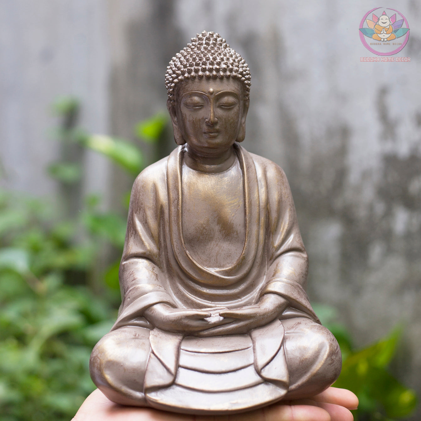 Small Stone Finish Buddha Statue – 9.8" Resin Meditating Buddha Figurine – Zen Altar, Meditation Space, Peaceful Home Decor Gift