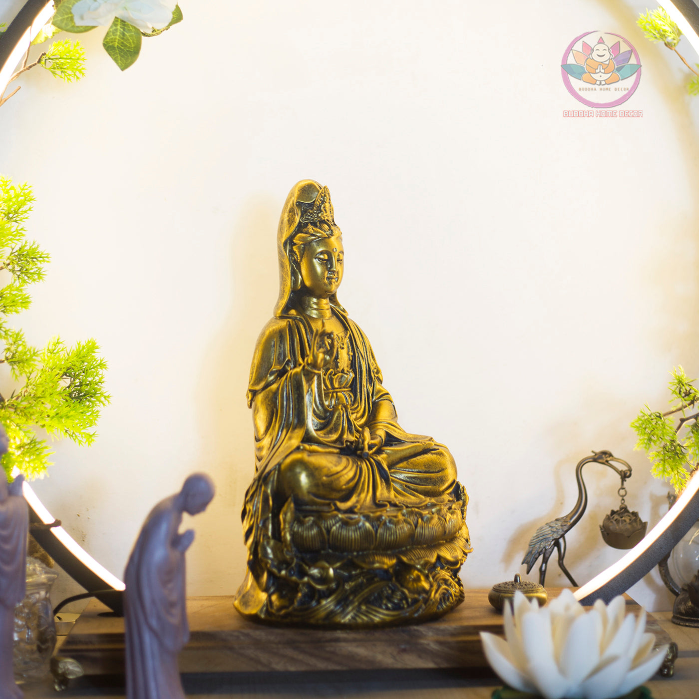 Gray Guanyin Statue 11.8” | Kuan Yin Goddess of Mercy Figurine | Resin Sculpture for Altar, Zen Home, Meditation, Spiritual Gift