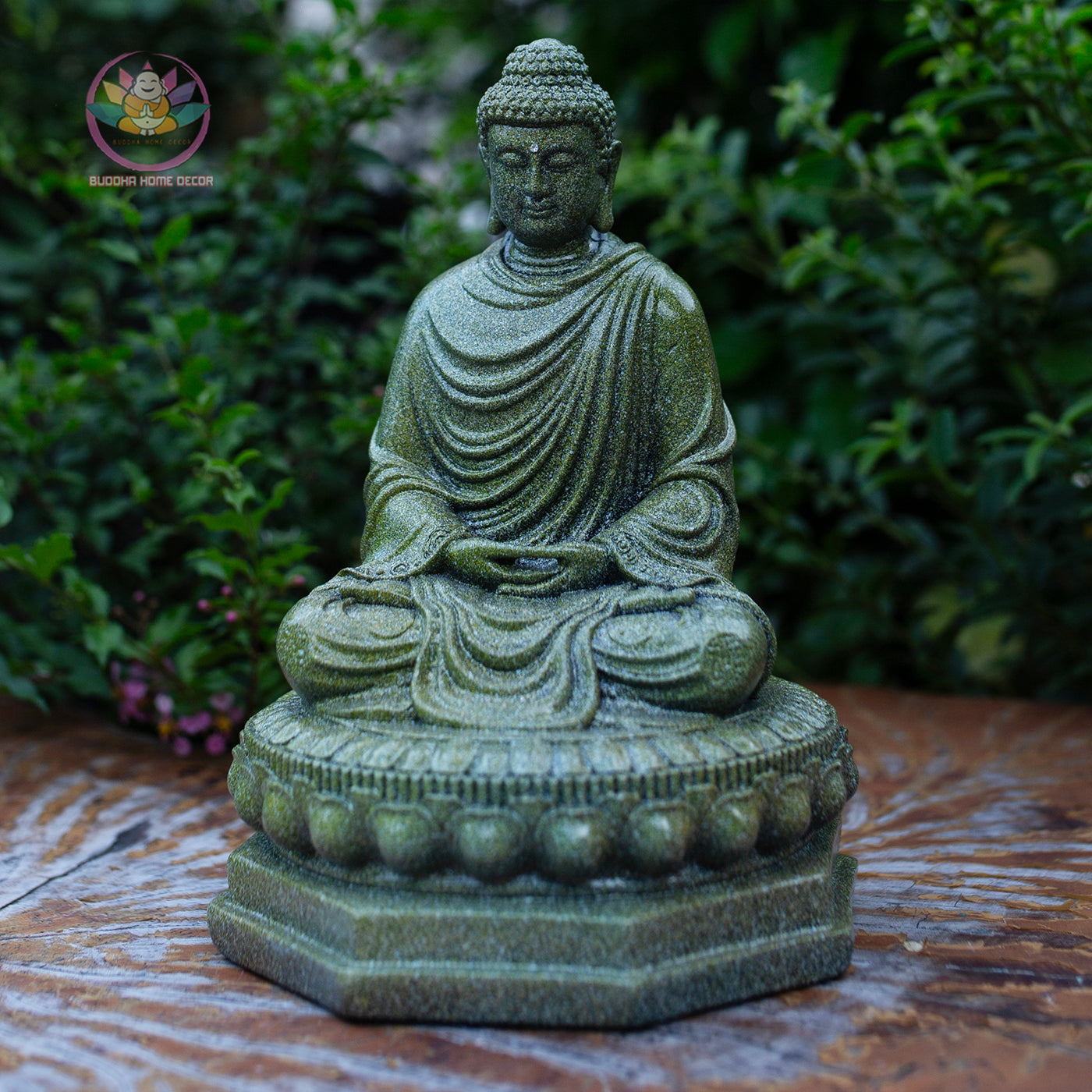 Shakyamuni Buddha Statue | Composite Resin and Stone Powder | Granite Stone Finish | Seated Meditation Buddha on Lotus Pedestal