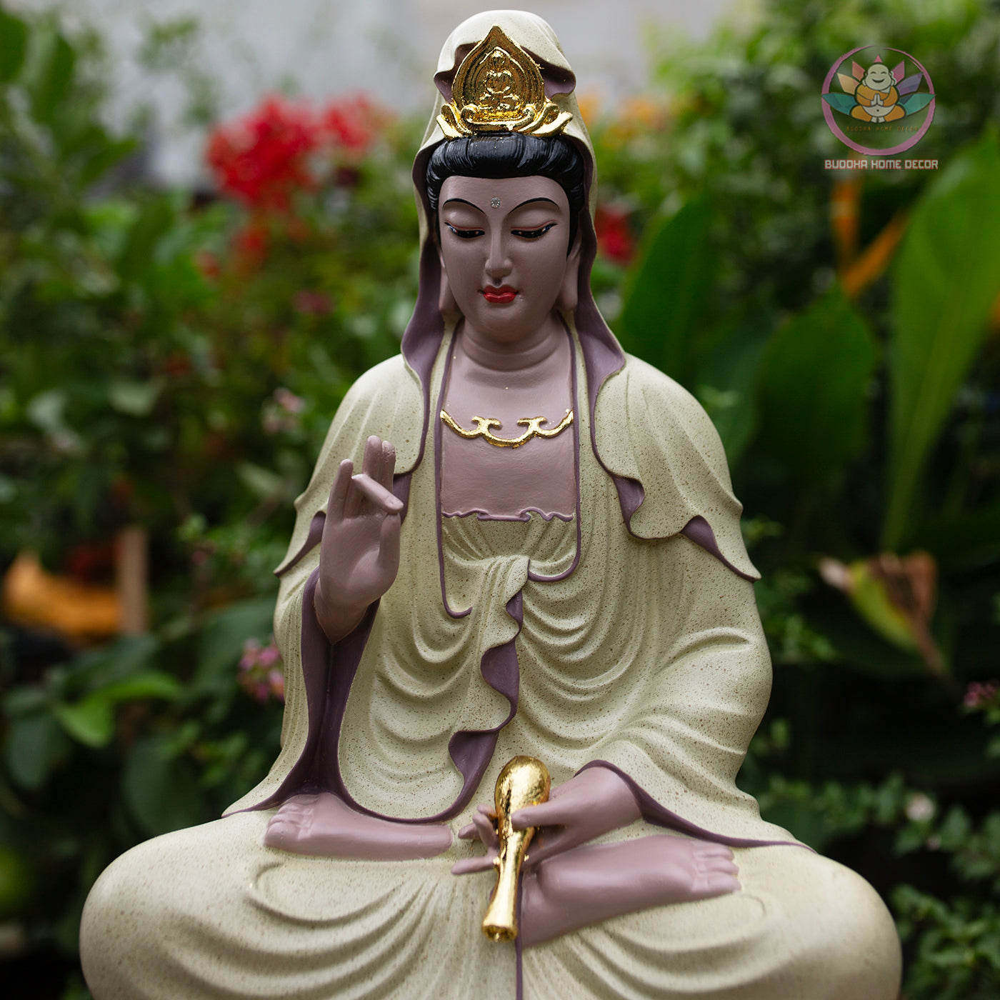 Large Quan Yin Statue on Lotus – Buddhist Goddess of Mercy, Guanyin Figurine for Home Altar & Meditation Decor (17.7”H x 12.2”W x 9.4”D)