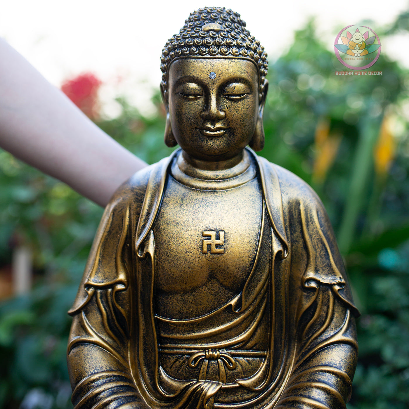 Amitabha Buddha Statue – Antique Bronze Resin Sculpture – Large Zen Meditation Decor, Buddhist Altar Ornament, Spiritual Gift