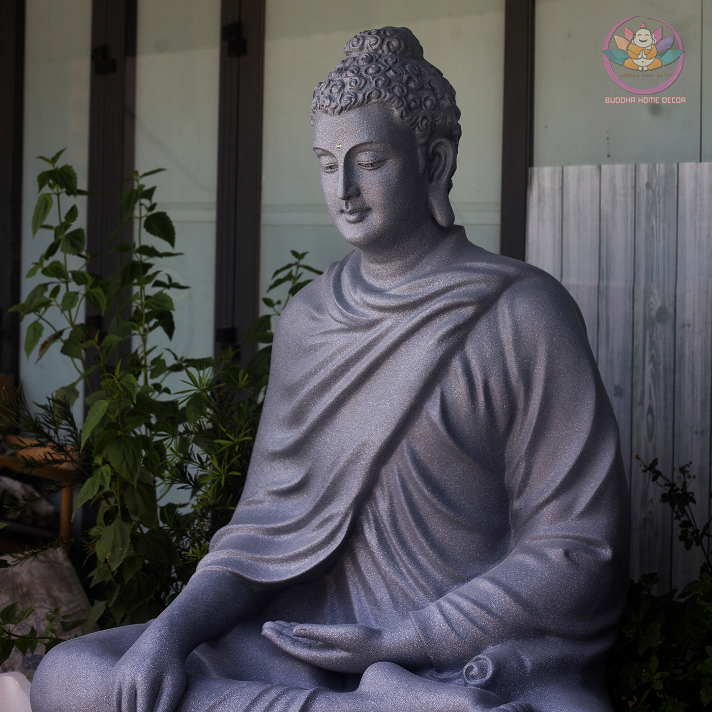 Shakyamuni Buddha Statue 78" – Extra Large Composite Seated Buddha on Stone Base, Outdoor Garden Temple Sculpture