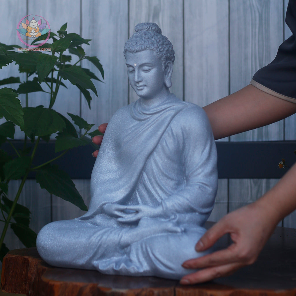 Antique Bronze Shakyamuni Buddha Statue – 13.7" Resin Sculpture | Vintage Look for Meditation, Home Altar & Spiritual Gift