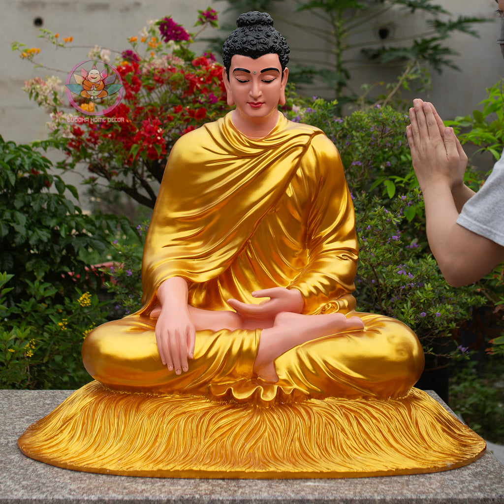 33.4" Golden Shakyamuni Buddha Statue – Handmade Meditation Buddha Home Decor