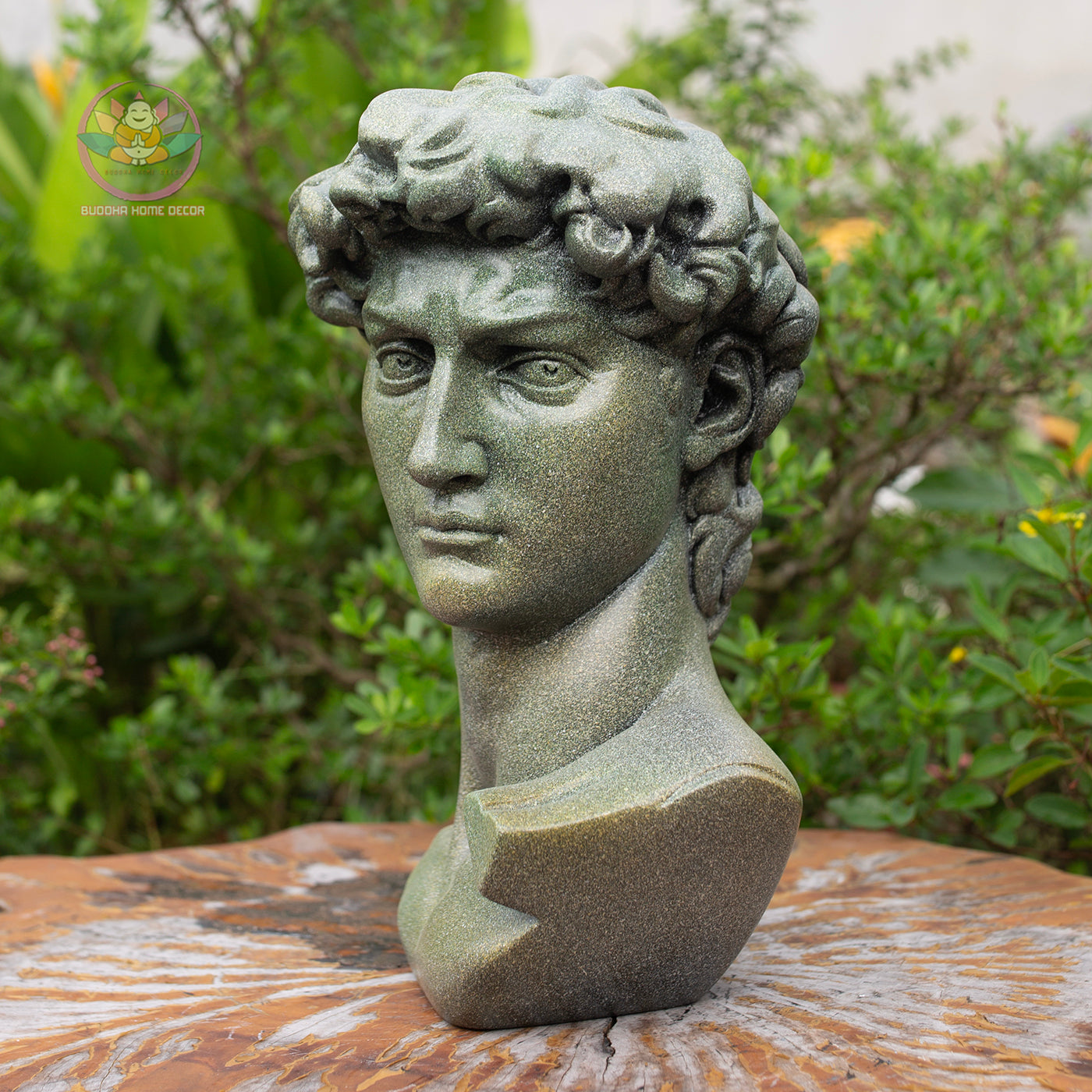 Green Stone Finish David Bust Sculpture: Renaissance Art Decor (30cm) | Roman Bust